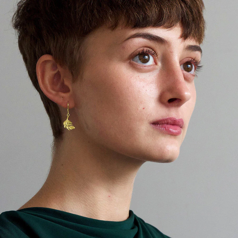 Gold Vermeil Feather Dangle Earrings - "Little Feather" - Image 3