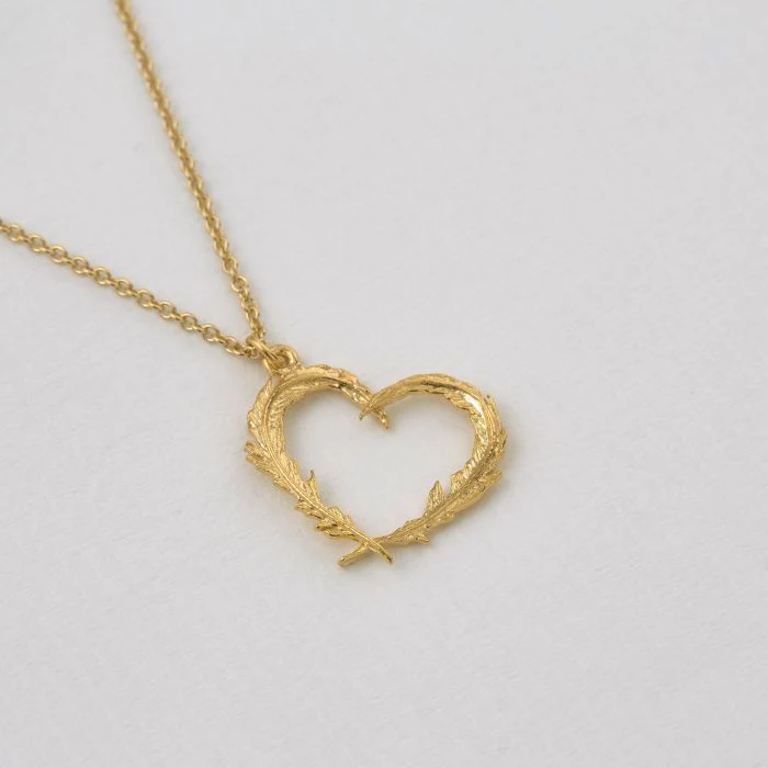 Gold Vermeil Heart Necklace - "Delicate Feather" - Image 2