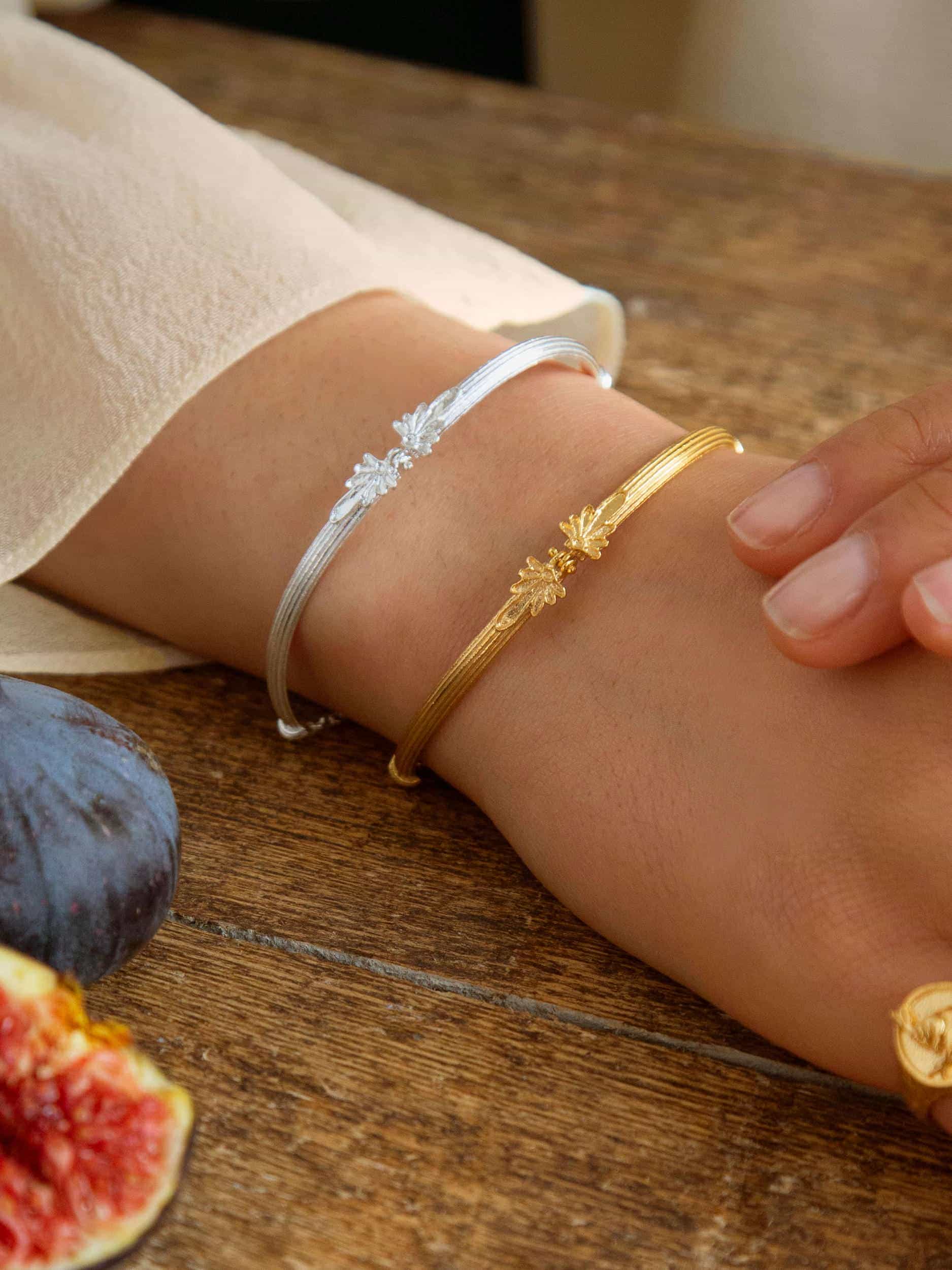 Gold Vermeil Hinged Bracelet - "Ornate Columns" - Image 2