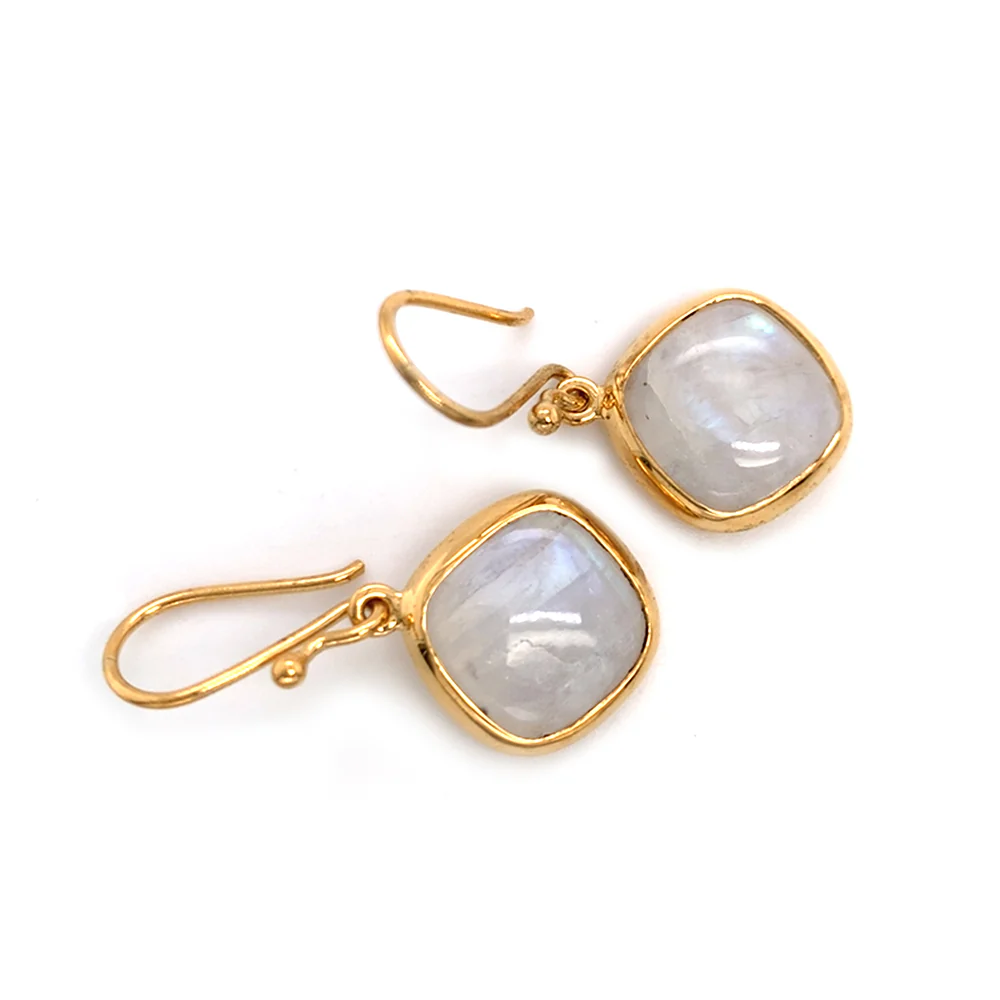 Gold Vermeil Kite Shaped Moonstone Drop Earrings - Image 2