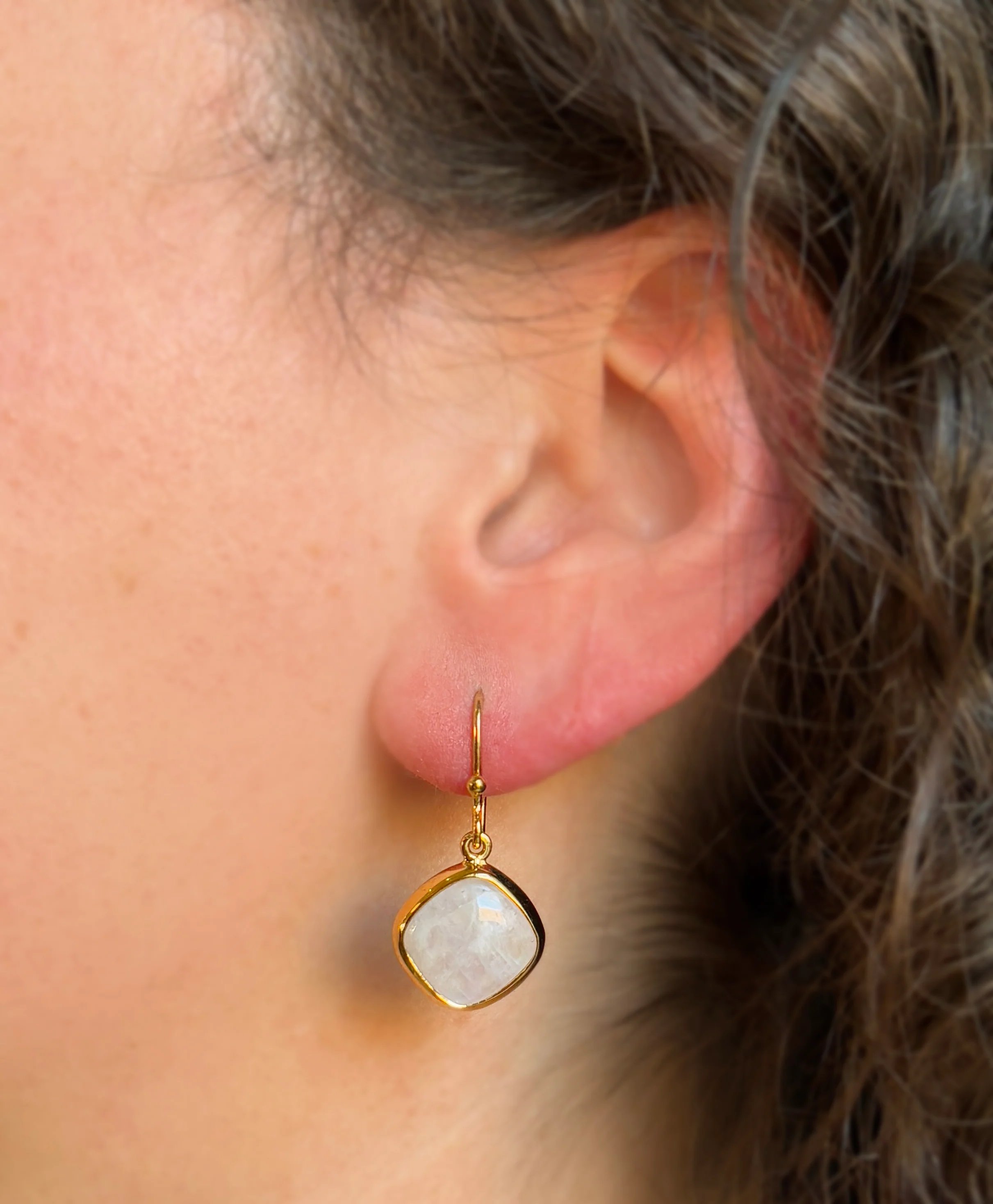 Gold Vermeil Kite Shaped Moonstone Drop Earrings - Image 3