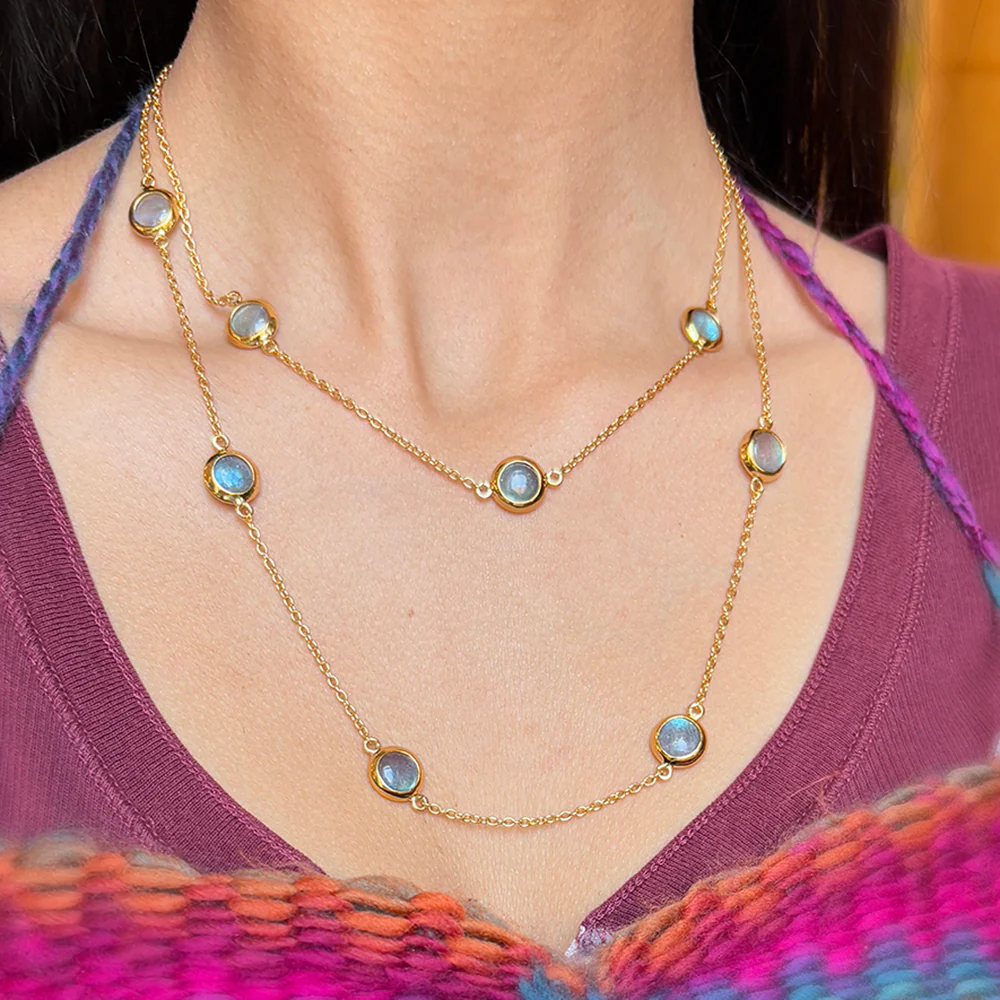 Gold Vermeil & Labradorite Station Necklace - Image 6