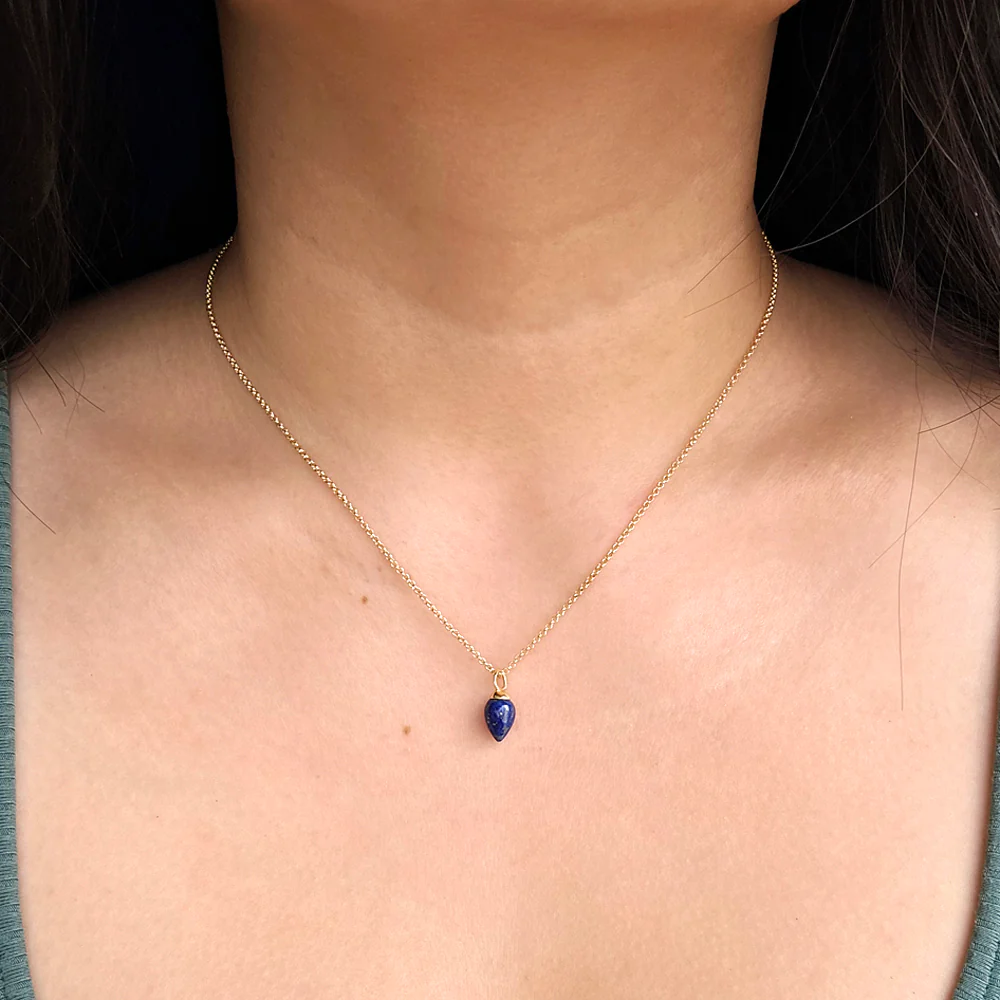 Gold Vermeil Lapis Lazuli Necklace - "Pendulum" - Image 2