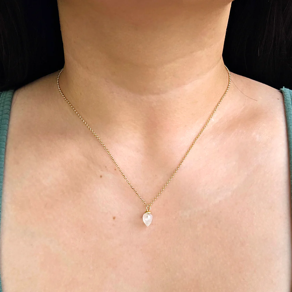 Gold Vermeil Rainbow Moonstone Necklace - "Pendulum" - Image 2