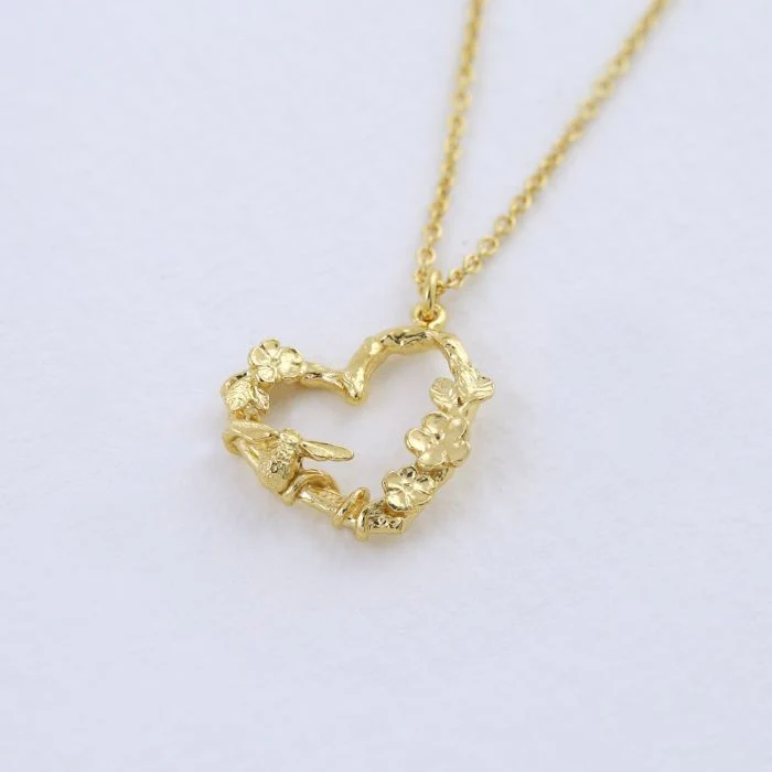 Gold Vermeil Necklace - "Floral Heart & Itsy Bitsy Bee" - Image 2