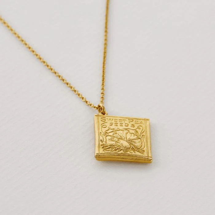 Gold Vermeil Necklace - "Sweetpea Seed Packet" - Image 3