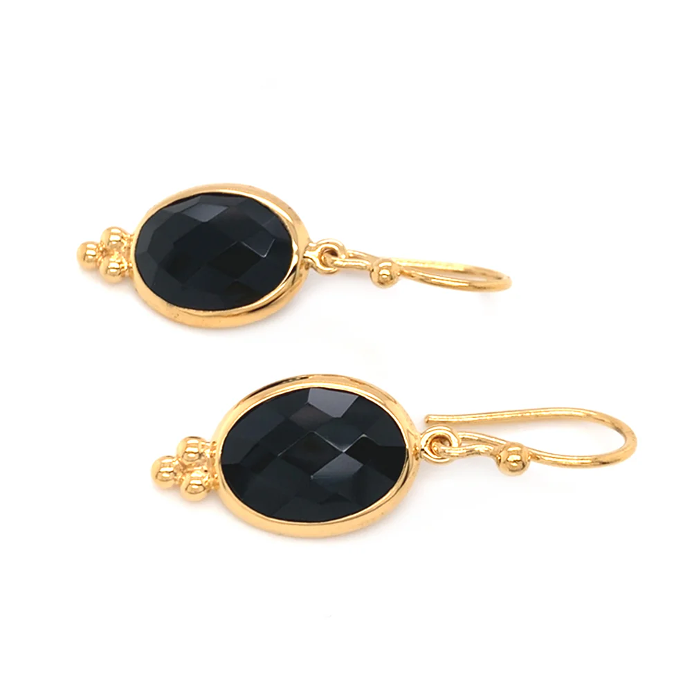 Gold Vermeil & Oval Black Onyx Drop Earrings - Image 2