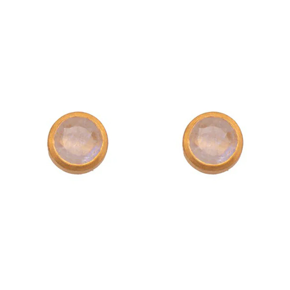 Gold Vermeil Rainbow Moonstone Stud Earrings