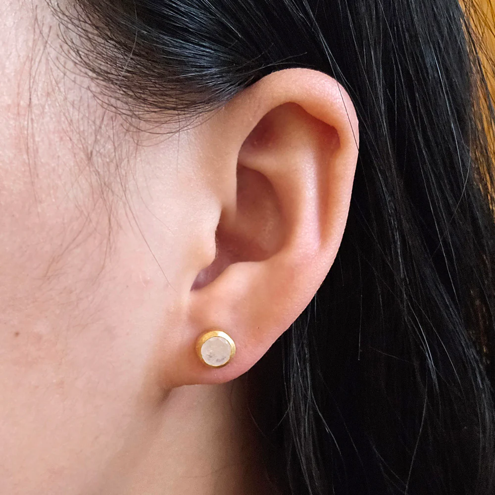 Gold Vermeil Rainbow Moonstone Stud Earrings - Image 2