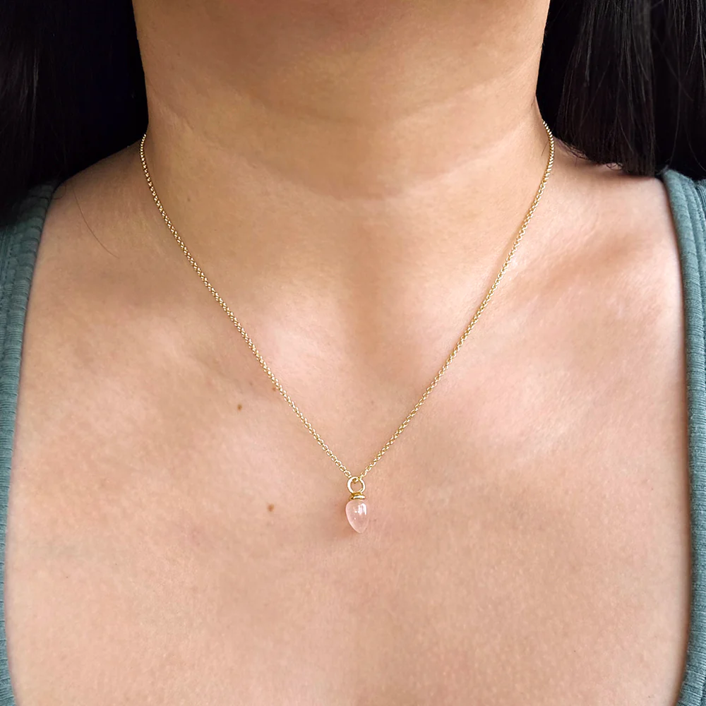 Gold Vermeil Rose Quartz Necklace - "Pendulum" - Image 2
