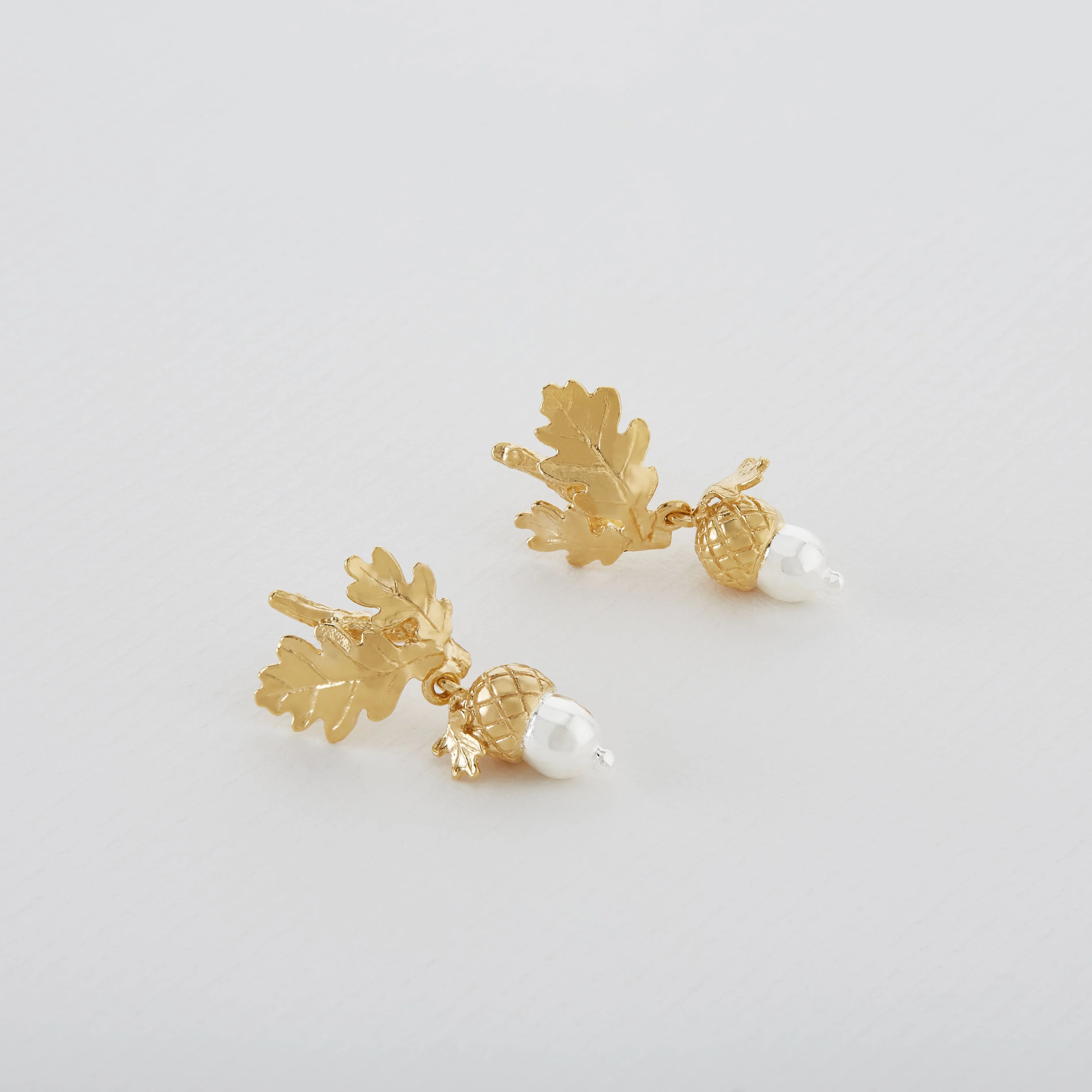 Gold Vermeil & Sterling Silver Drop Earrings - "Acorn" - Image 2