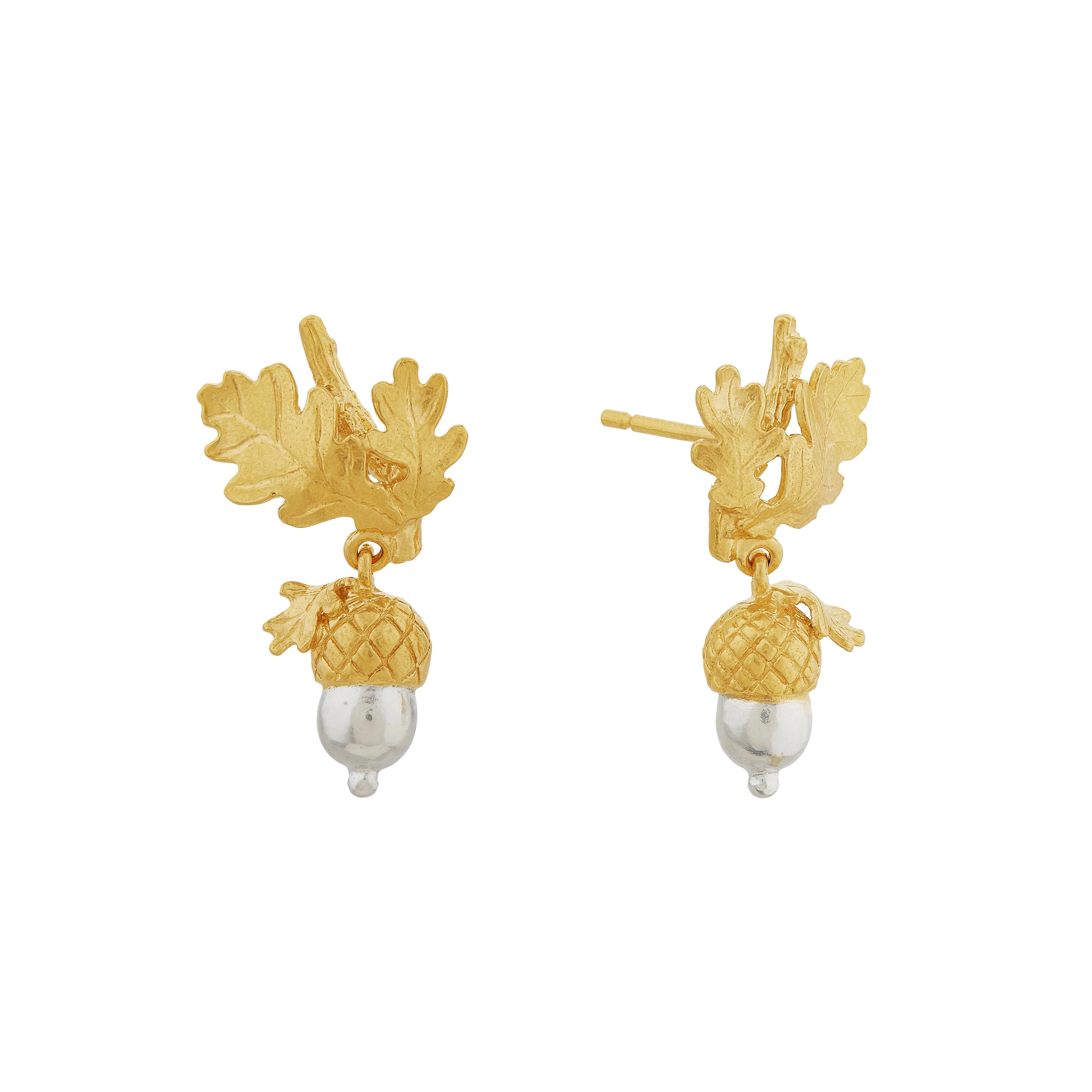 Gold Vermeil & Sterling Silver Drop Earrings - "Acorn" - Image 3