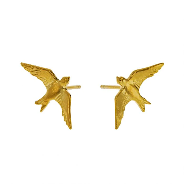 Gold Vermeil Stud Earrings - "Flying Swallows" - Image 3