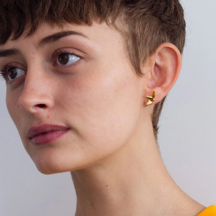 Gold Vermeil Stud Earrings - "Flying Swallows" - Image 4