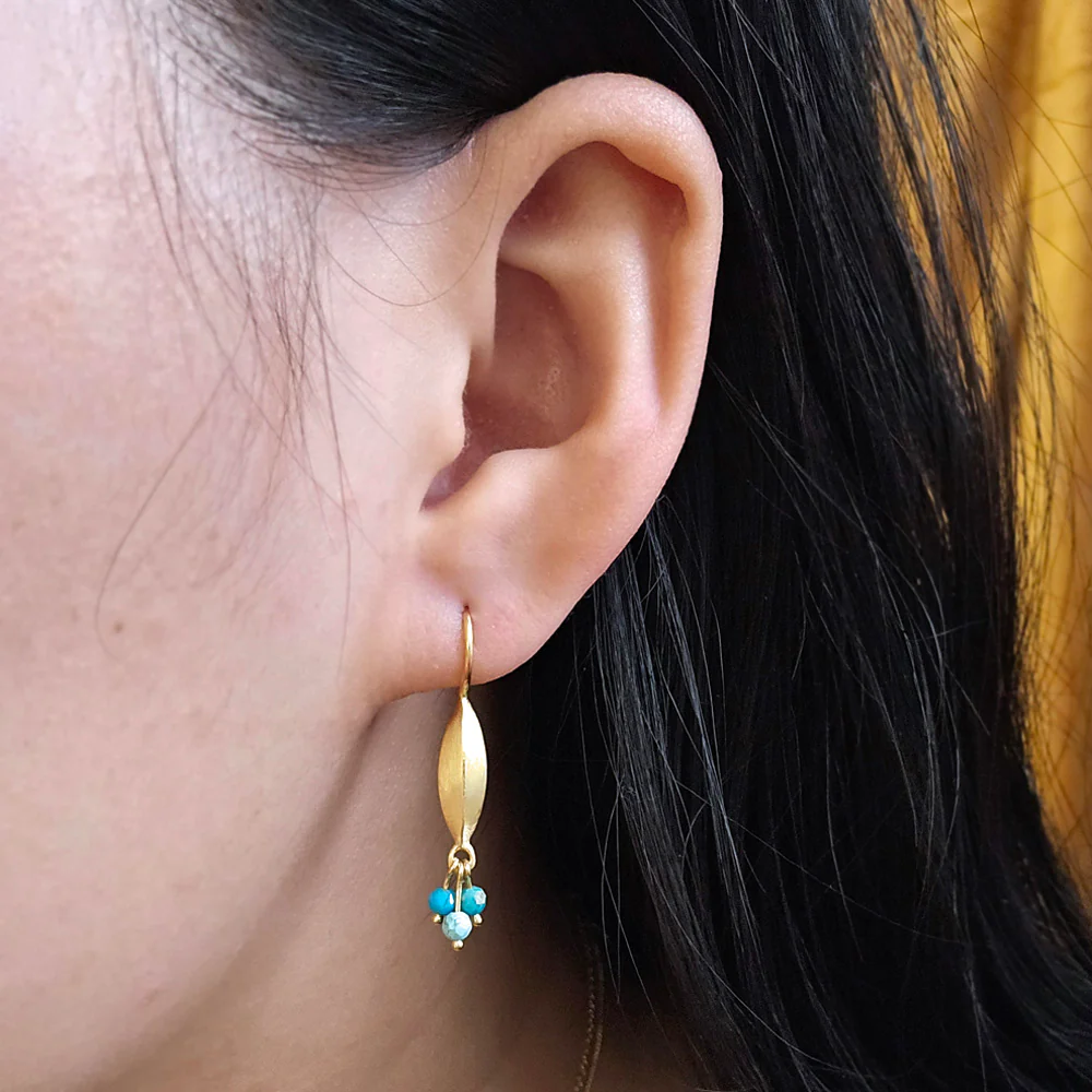 Gold Vermeil & Turquoise Cluster Drop Earrings - "Bliss" - Image 2