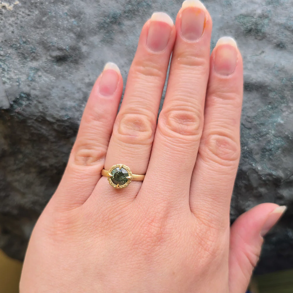 Green Montana Sapphire & Diamond Engagement Ring - "Eye of the Jungle" - Image 6