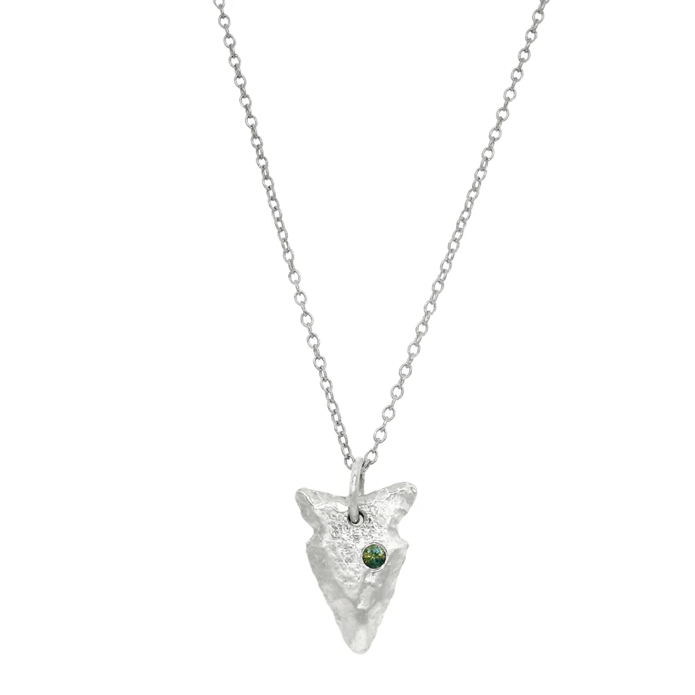 Green Montana Sapphire Sterling Silver Pendant - "Arrowhead"