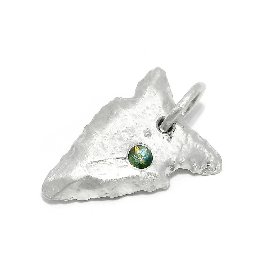 Green Montana Sapphire Sterling Silver Pendant - "Arrowhead" - Image 2