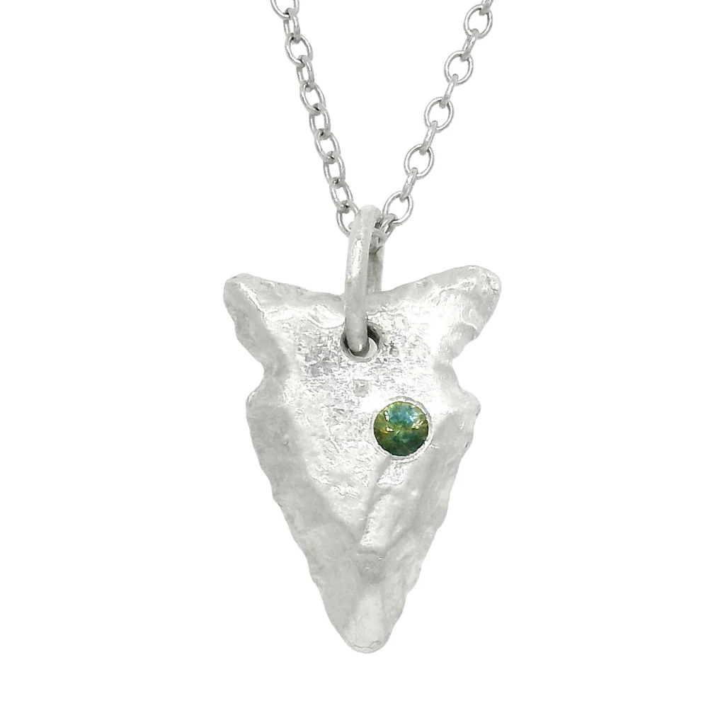 Green Montana Sapphire Sterling Silver Pendant - "Arrowhead" - Image 3
