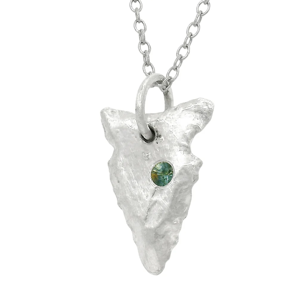 Green Montana Sapphire Sterling Silver Pendant - "Arrowhead" - Image 4