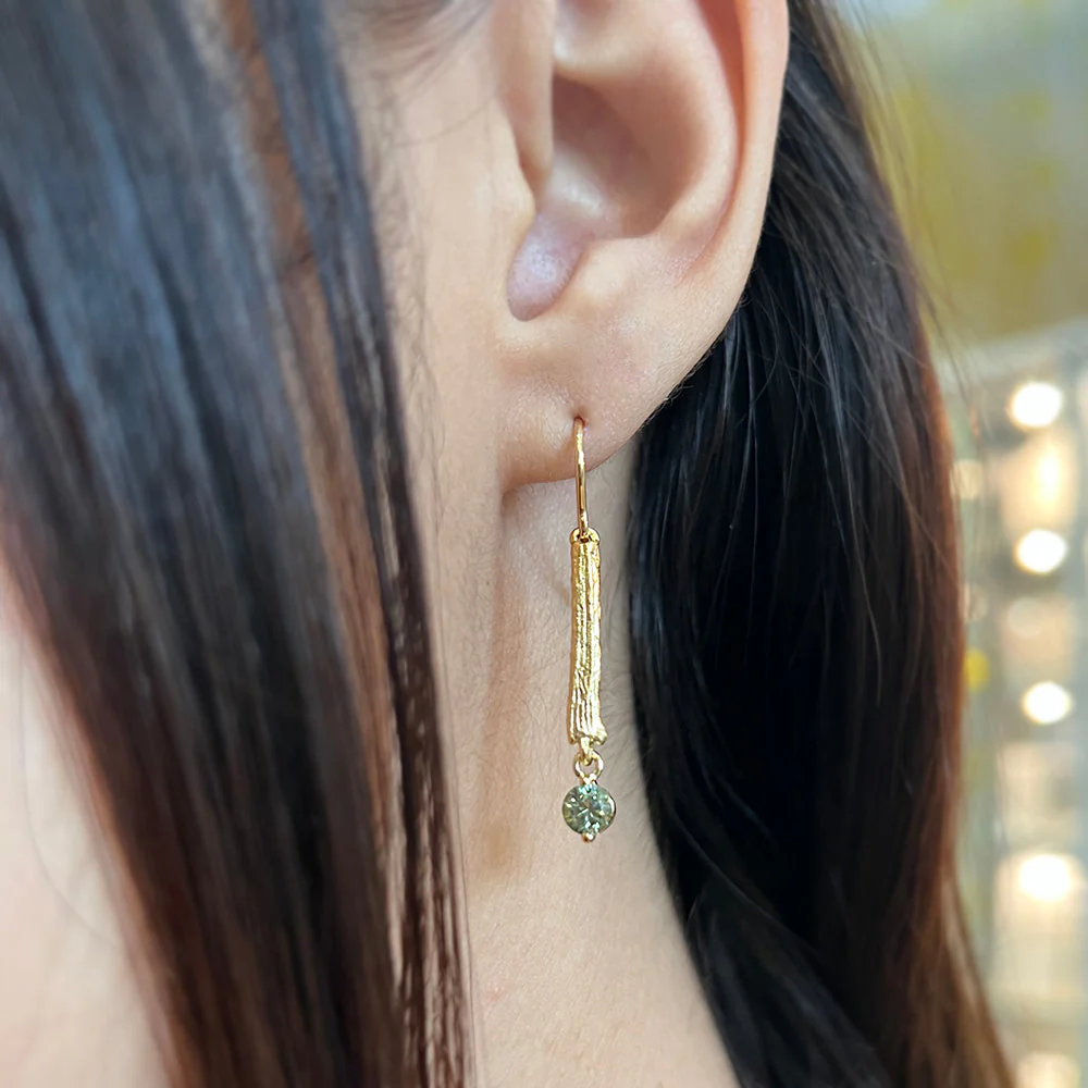 Green Montana Sapphire Drop Earrings - "Olive Branch" - Image 2