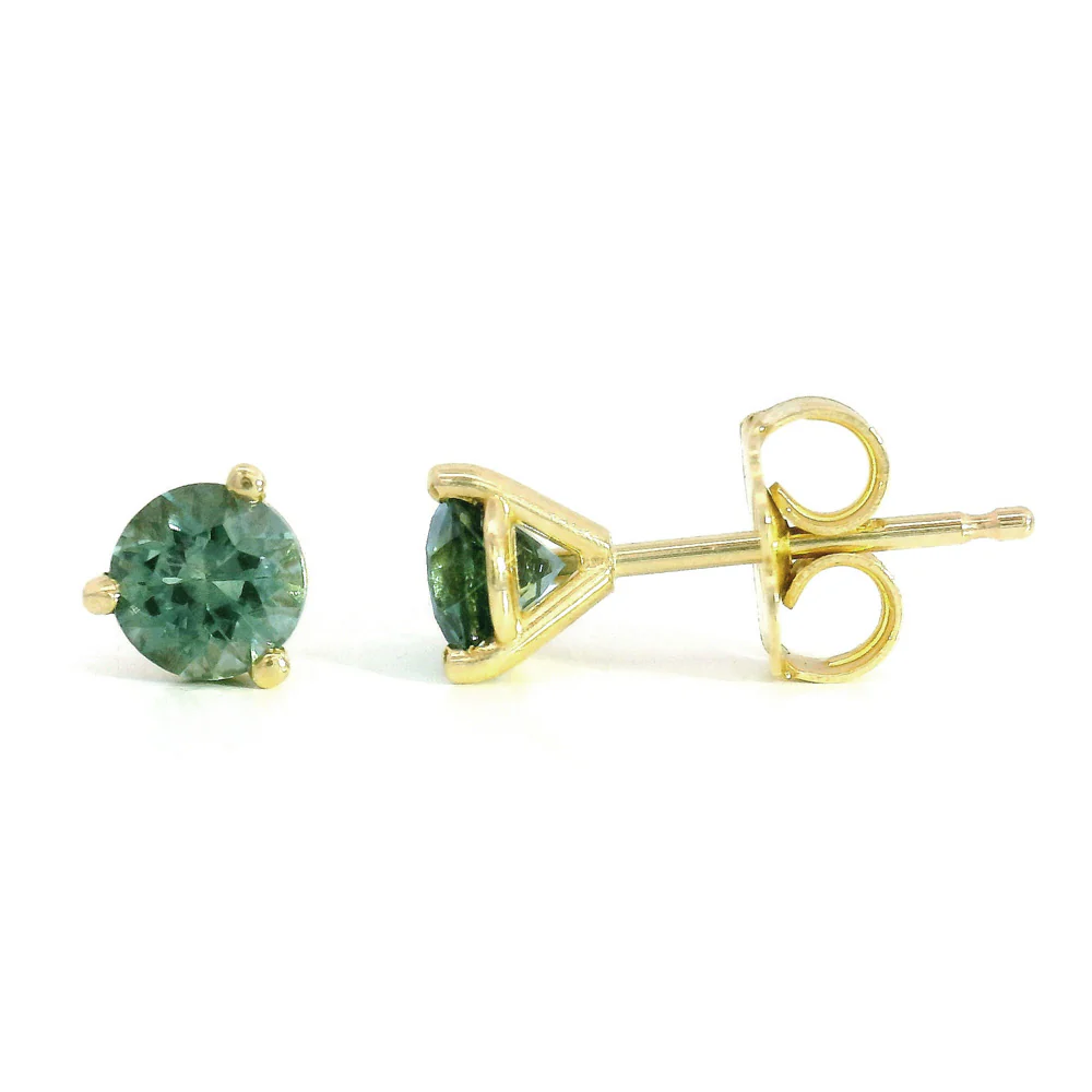 Green Montana Sapphire & Yellow Gold Earrings - "Clark Fork" - Image 2