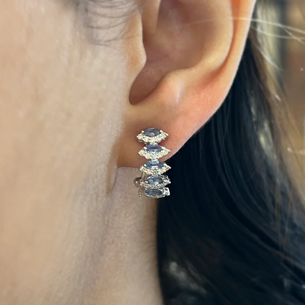 Yogo Sapphire & Diamond White Gold Earrings - "Dreamer's Glimpse" - Image 2