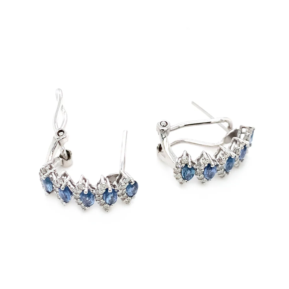 Yogo Sapphire & Diamond White Gold Earrings - "Dreamer's Glimpse" - Image 3