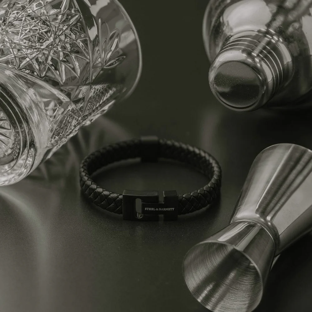 "Harrison" Black Braided Leather Bracelet with Black Clasp by Steel & Barnett - Image 2