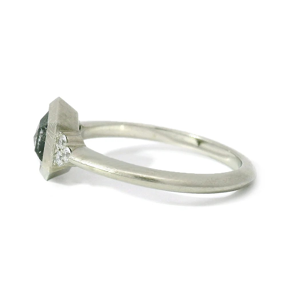 Hexagonal Salt & Pepper Diamond Ring - "Denise" - Image 4