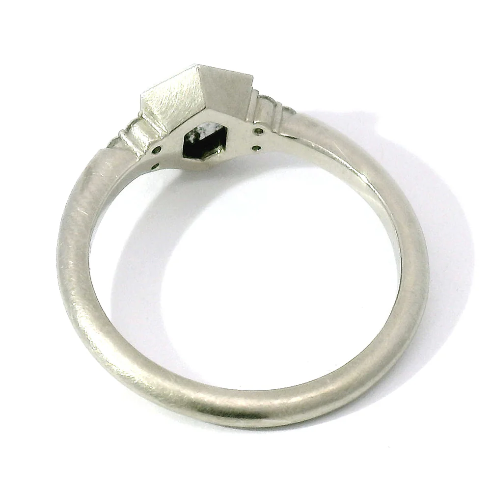 Hexagonal Salt & Pepper Diamond Ring - "Denise" - Image 5