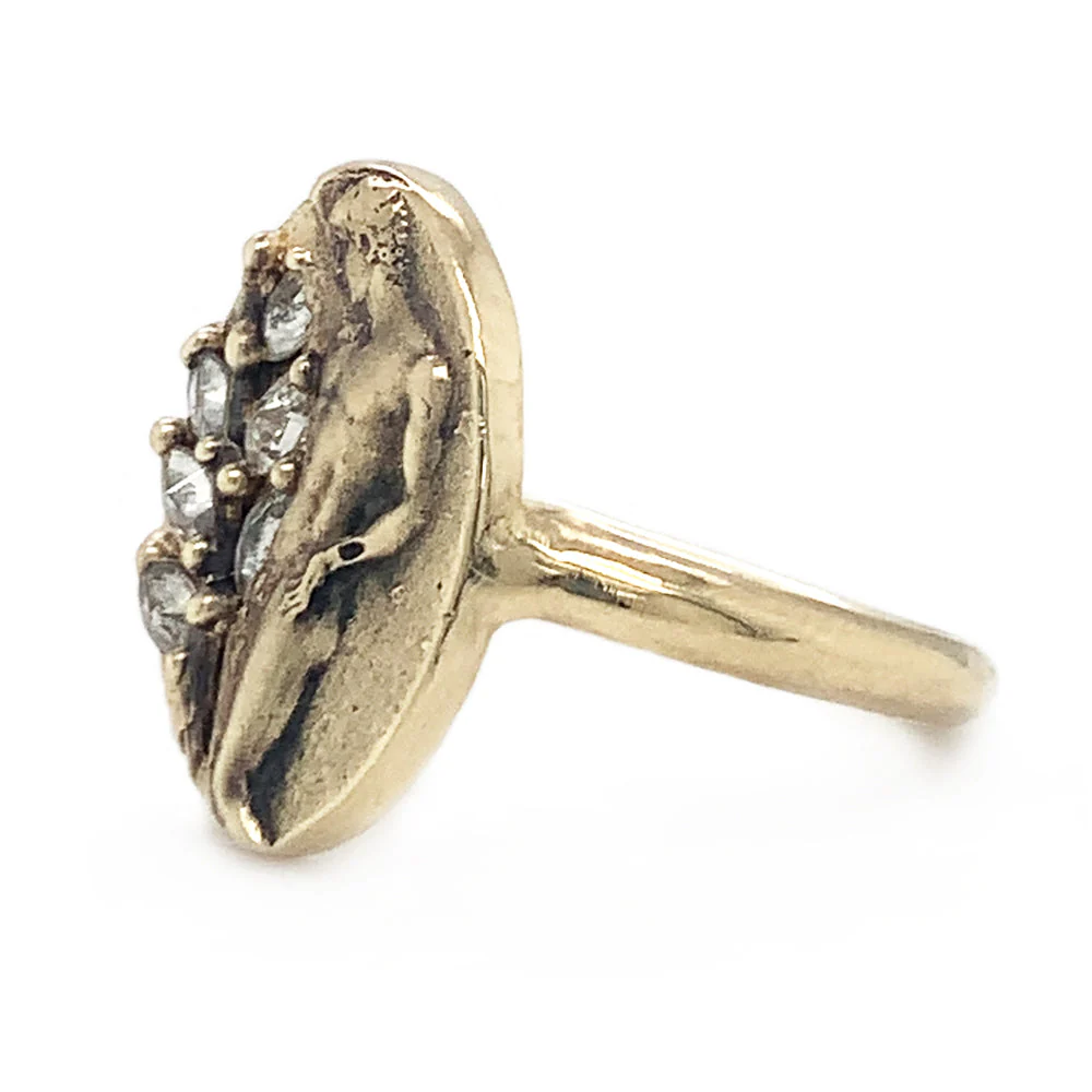 Grey Marquise Diamond & Yellow Gold Ring - "Antinous" - Image 3