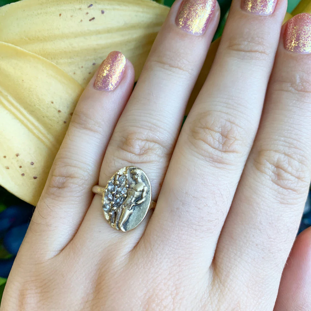 Grey Marquise Diamond & Yellow Gold Ring - "Antinous" - Image 5