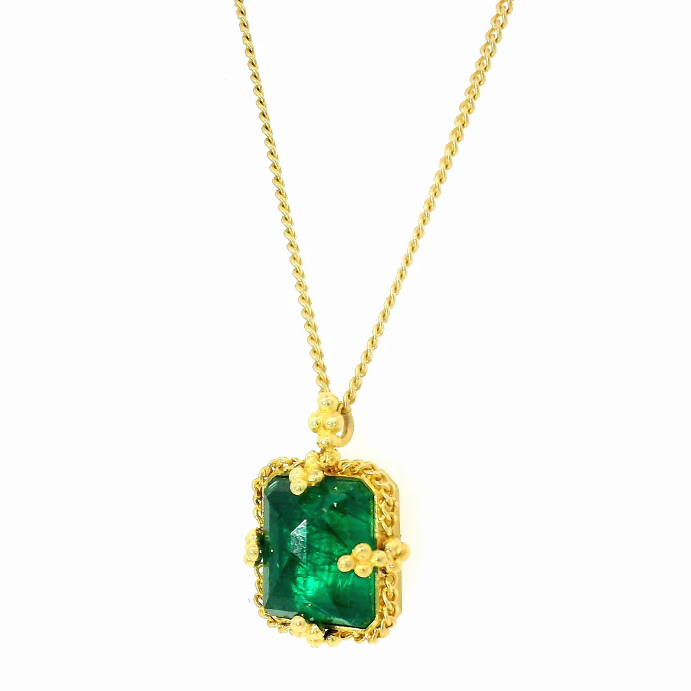 Inverted Emerald & Yellow Gold Necklace - "Forest Glen" - Image 3