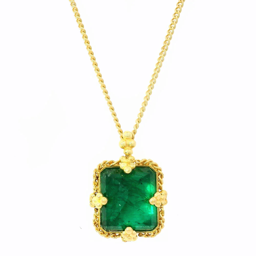 Inverted Emerald & Yellow Gold Necklace - "Forest Glen" - Image 4