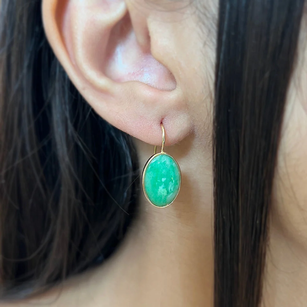 Jadeite & Yellow Gold Lever back Earrings - "Ella" - Image 2