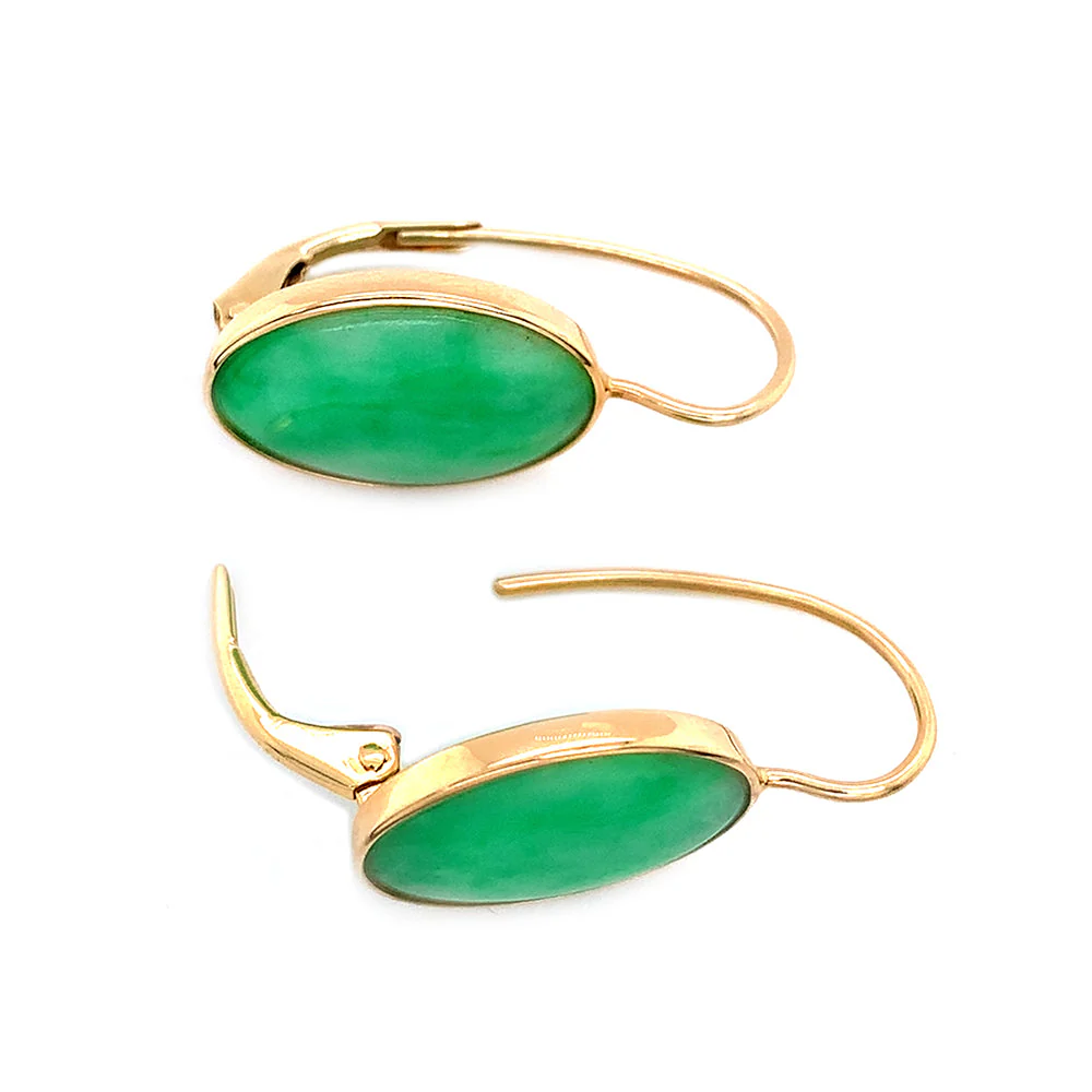 Jadeite & Yellow Gold Lever back Earrings - "Ella" - Image 3