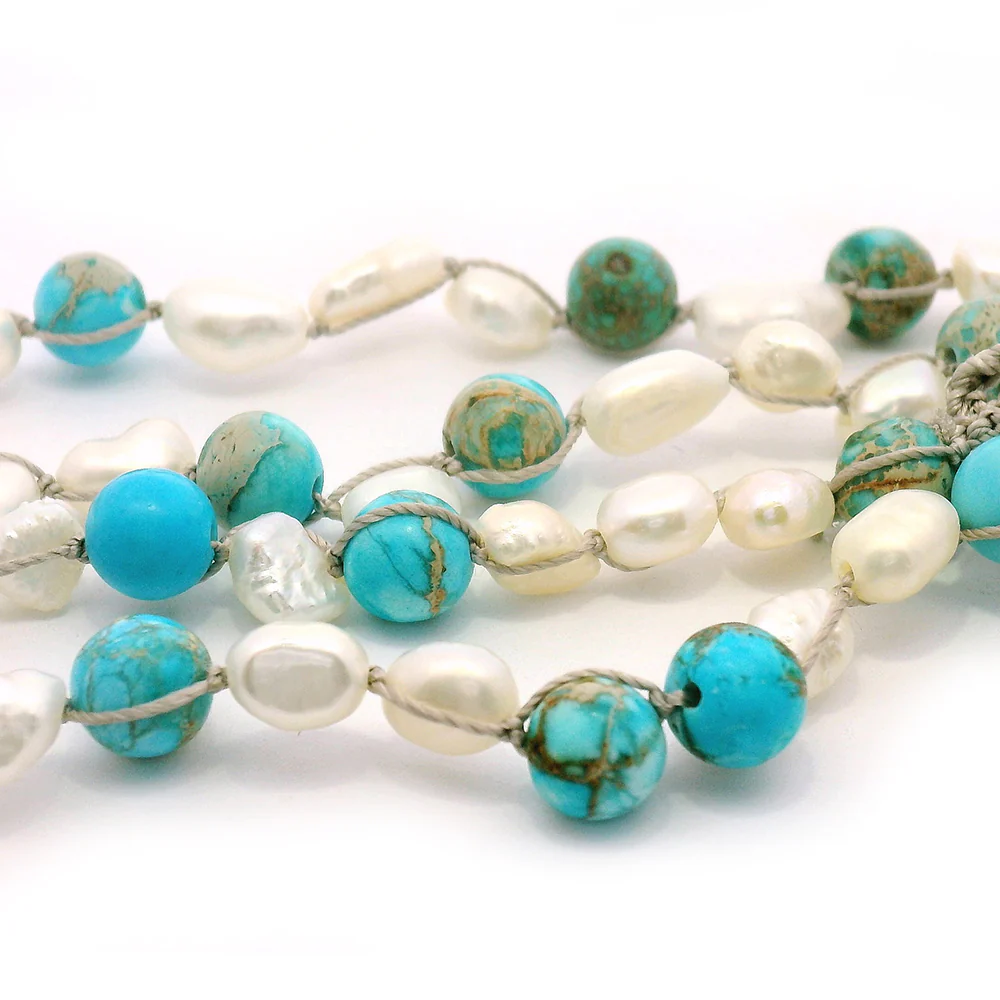 Jasper & Freshwater Pearl Silk Necklace - "Ocean's Call" - Image 3