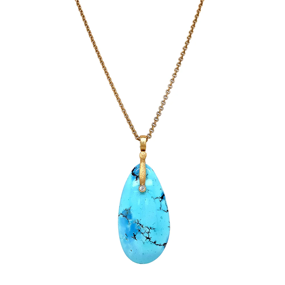 Kazakhstan Turquoise & Yellow Gold Pendant - "Sticks & Stones"