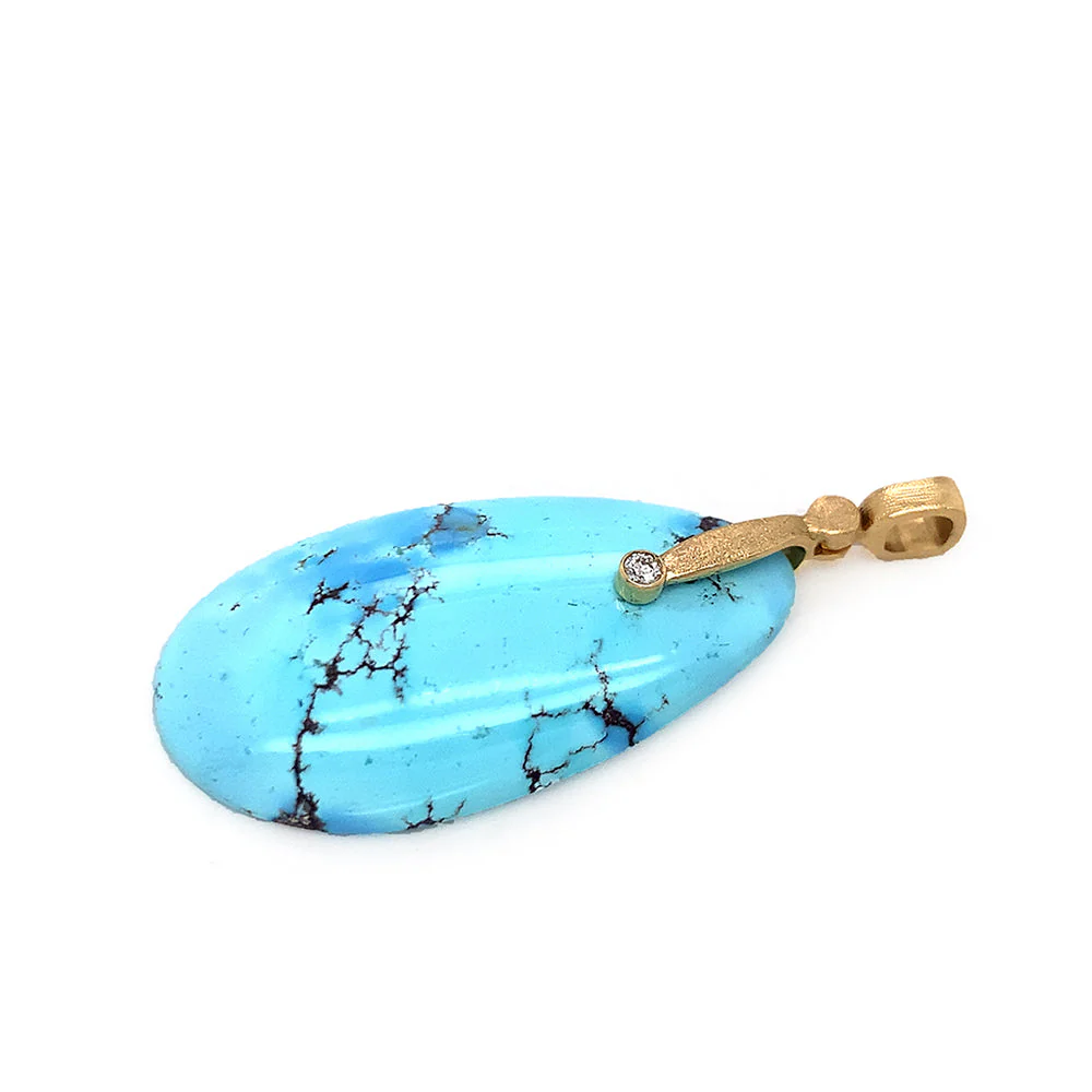 Kazakhstan Turquoise & Yellow Gold Pendant - "Sticks & Stones" - Image 2