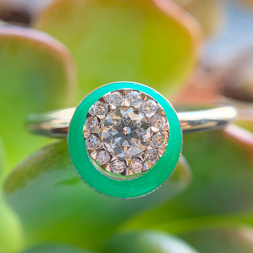 Kinetic Ceramic Halo & Diamond Ring - "Happy Aqua Green" - Image 2