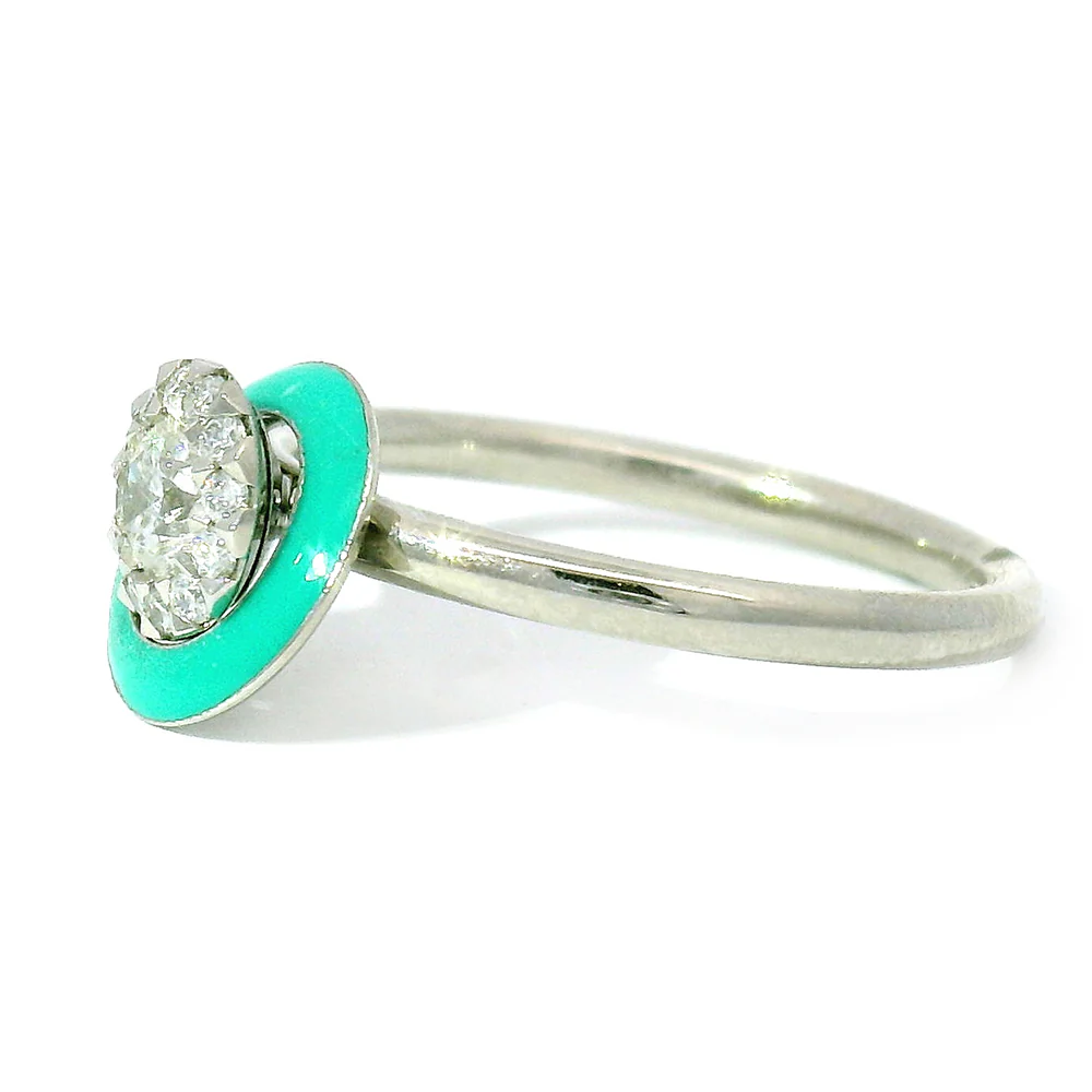 Kinetic Ceramic Halo & Diamond Ring - "Happy Aqua Green" - Image 3