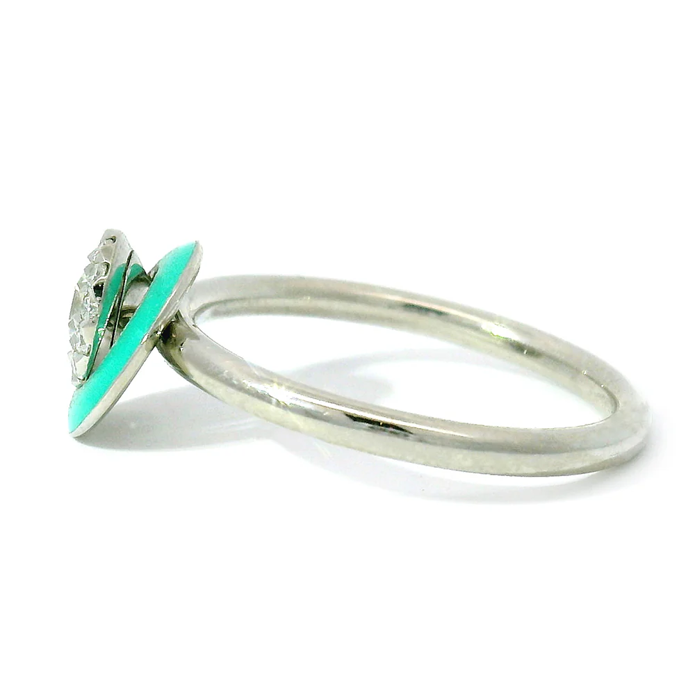 Kinetic Ceramic Halo & Diamond Ring - "Happy Aqua Green" - Image 4