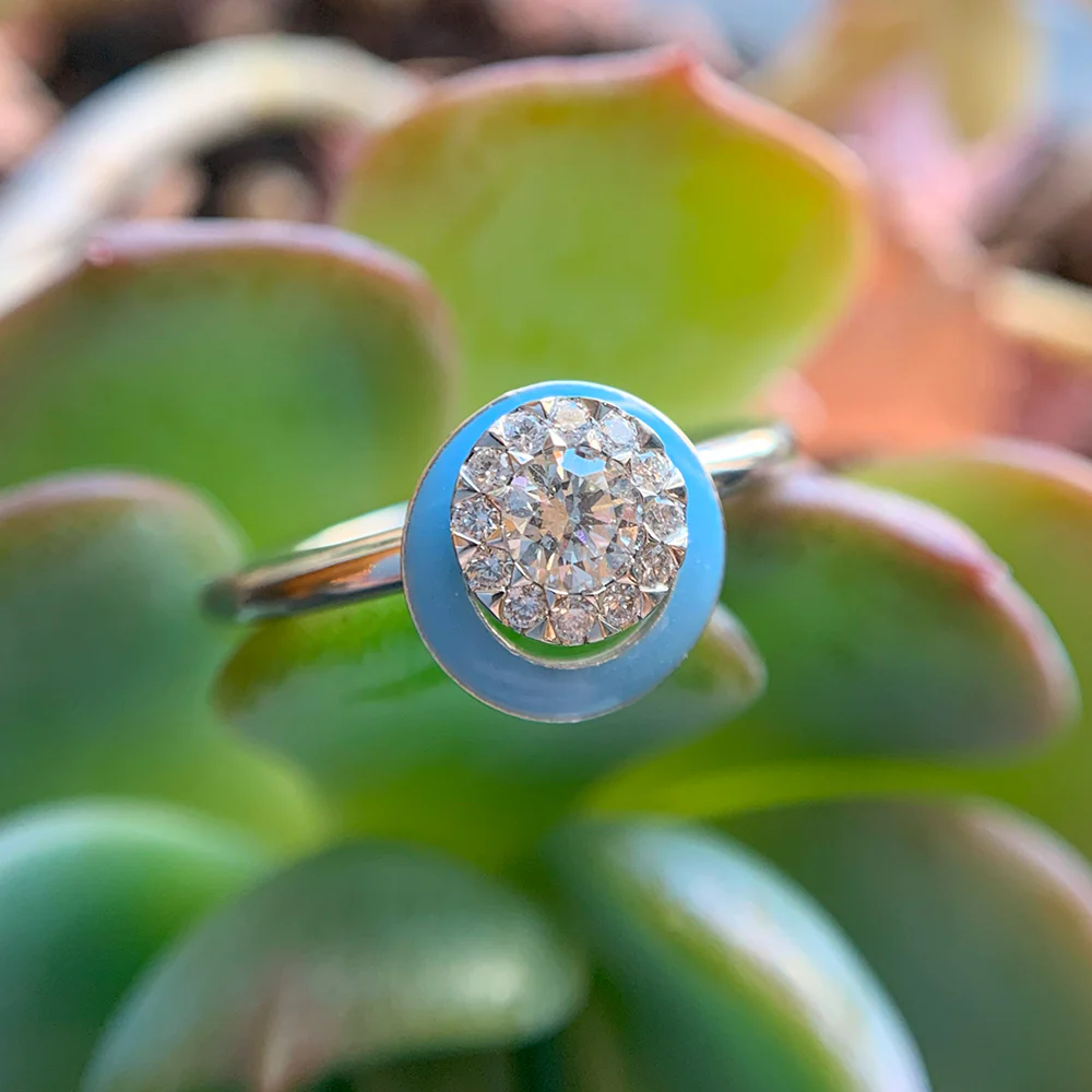 Kinetic Ceramic Halo & Diamond Ring - "Happy Baby Blue" - Image 2