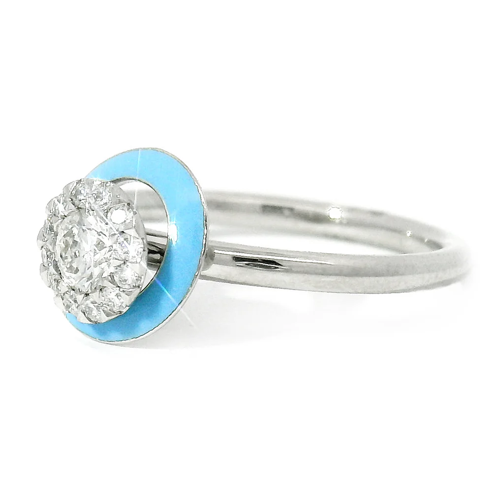 Kinetic Ceramic Halo & Diamond Ring - "Happy Baby Blue" - Image 3