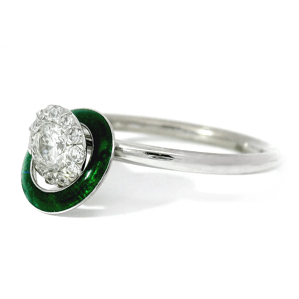 Kinetic Ceramic Halo & Diamond Ring - "Happy Dark Green" - Image 3