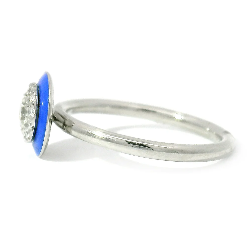 Platinum Ceramic Halo & Diamond Ring - "Happy Periwinkle Blue" - Image 3
