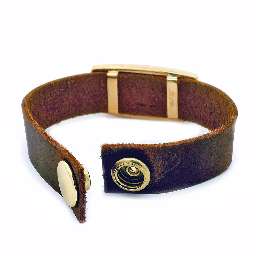 Kingman Turquoise & Yellow Gold Leather Cuff Bracelet - "Cowgirl's Charm" - Image 3