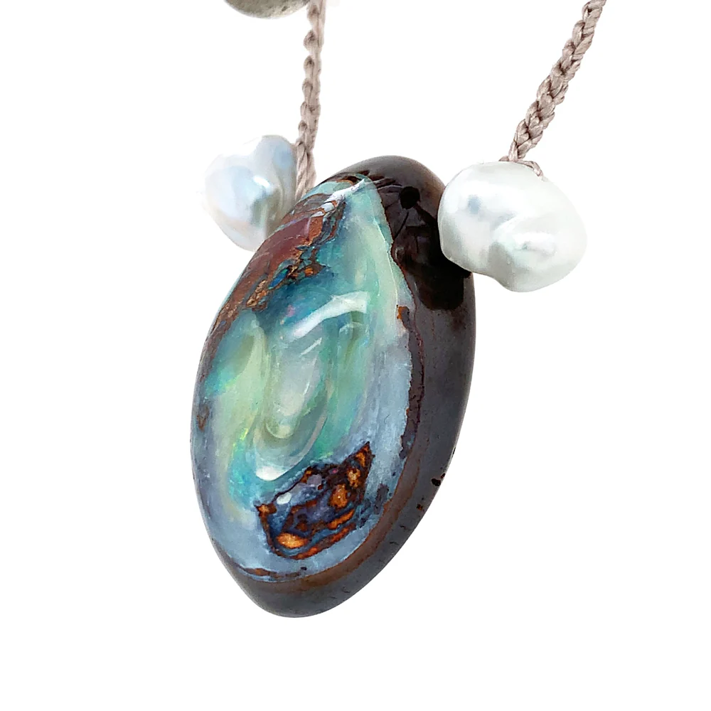 Koroit Opal, Labradorite, & Pearl Necklace - "Sea Cliff" - Image 3