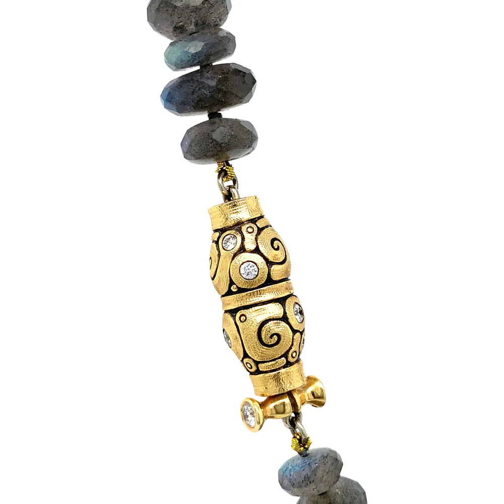 Labradorite Beaded Necklace & Diamond Clasp- "Seashell" - Image 3